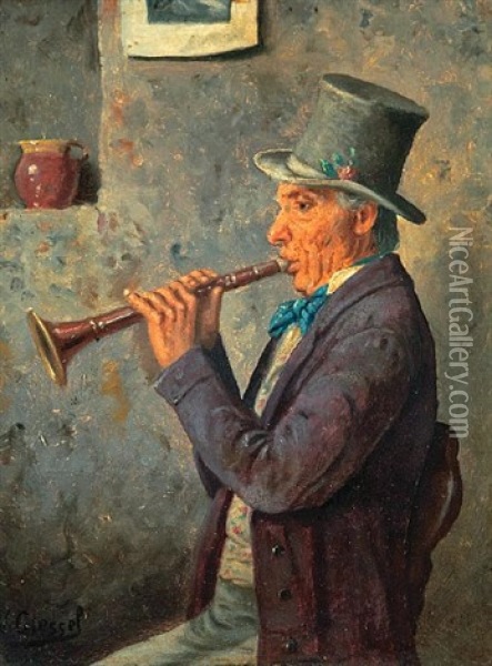 The Musician (+ The Drinker; Pair) Oil Painting - Wilhelm Giessel