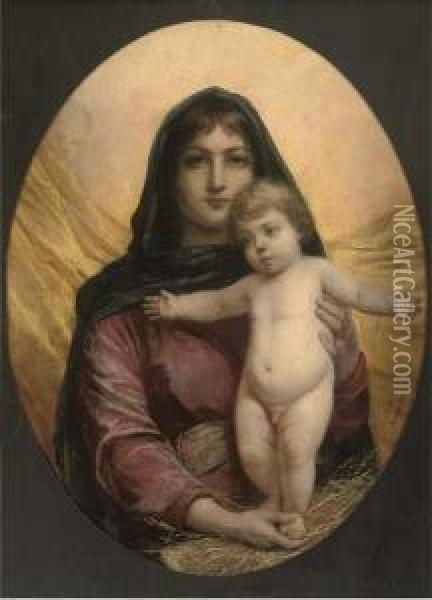 The Madonna And Child Oil Painting - Anna Maria Elisabeth Jerichau-Baumann
