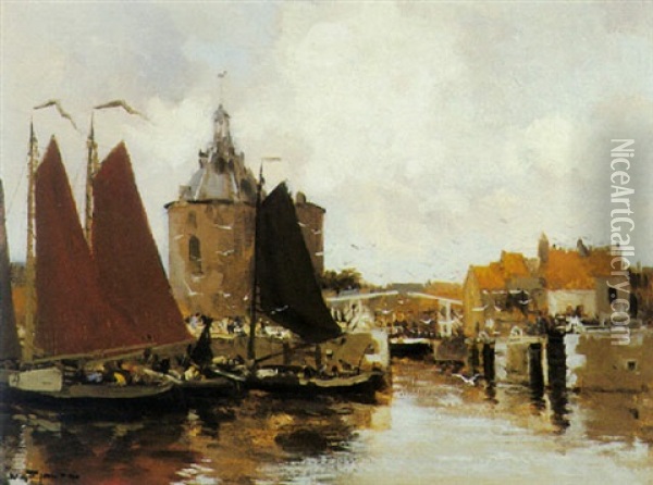 A View Of The Dromedaris, Enkhuizen Oil Painting - Willem George Frederik Jansen