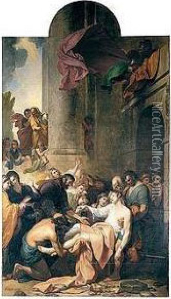 Devout Men Taking The Body Of St Stephen Oil Painting - Benjamin West