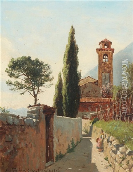 The Church In Oria Oil Painting - August Fischer