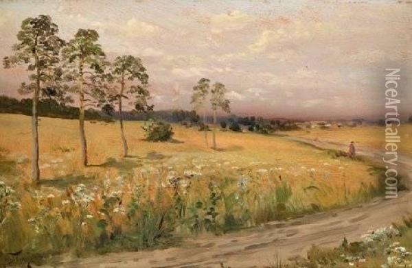 Landscape With Figure On Pathway Oil Painting - Wilhelm C. Purvitis