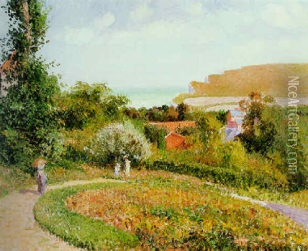 Le Jardin De L'hotel, Berneval Oil Painting - Camille Pissarro