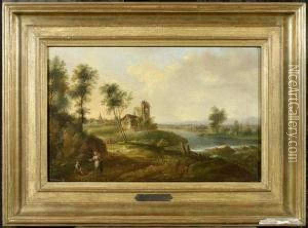 Landscape With Two Figures Oil Painting - Joseph Conrad Seekatz