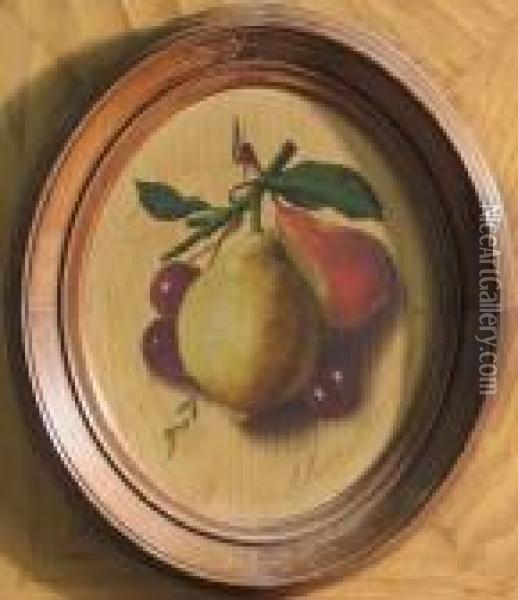 A Trompe L'oieil With Fruit; Also A Companion Painting (a Pair) Oil Painting - Michaelangelo Meucci