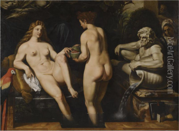 David And Bathsheba Oil Painting - Ludovicus Finsonius (see FINSON, Louis)