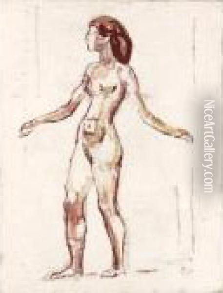Nach Links Schreitender Weiblicher Akt 
Female Nude Walking To The Left Oil Painting - Ferdinand Hodler