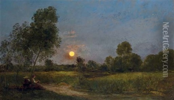 Lever De Lune - Moonrise Oil Painting - Charles Francois Daubigny