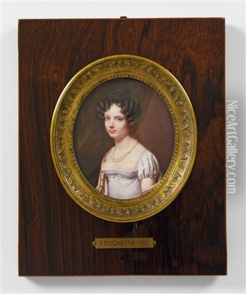 A Portrait Miniature Of A Young Lady In A Cashmere Stole Oil Painting - Jean Baptiste Joseph Duchesne