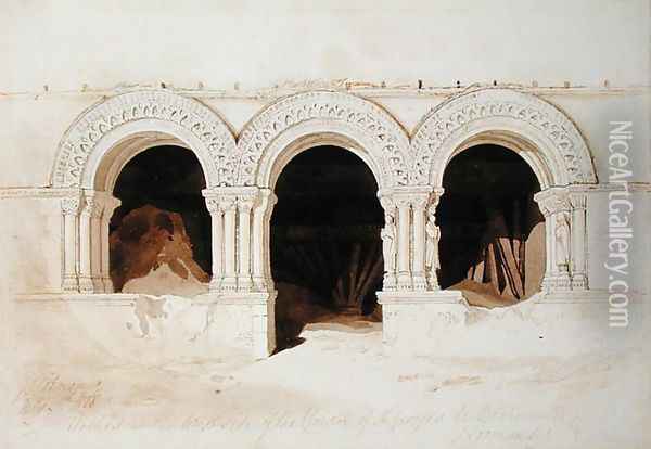 Arches in the West Side of the Cloister of St. Georges de Boscherville, near Rouen, Normandy, c.1818 Oil Painting - John Sell Cotman