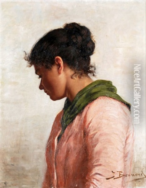 Portrait Einer Jungen Frau Mit Hochgestecktem, Dunkelbraunem Haar Oil Painting - Julia Bonnard