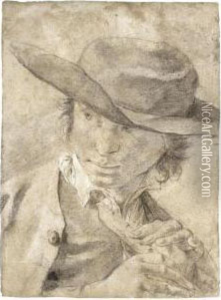 A Boy In A Broad-brimmed Hat, Holding A Flute Oil Painting - Giovanni Battista Piazzetta
