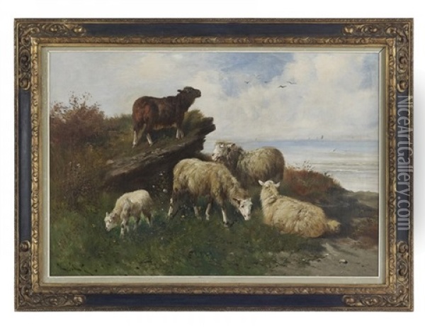 Ewes And Lambs Oil Painting - Henry Schouten