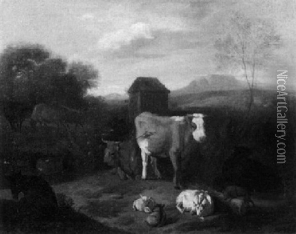 Berglandschaft Mit Weidenem Vieh Oil Painting - Dirk van Bergen