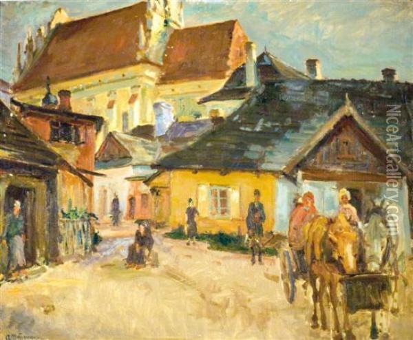 Shtetl In Poland Oil Painting - Abraham Neumann