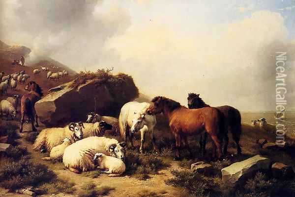 Horses And Sheep By The Coast Oil Painting - Eugene Verboeckhoven
