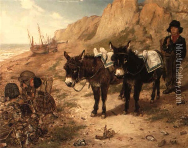 Collecting The Lobsters Oil Painting - Edgar Bundy