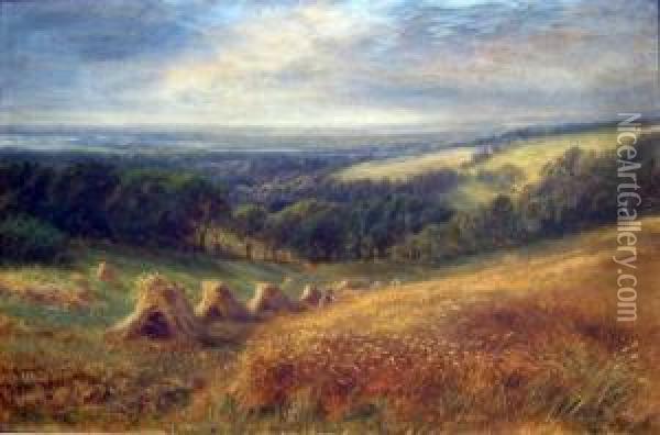 Harvesters On A Hillside Oil Painting - Edmund George Warren