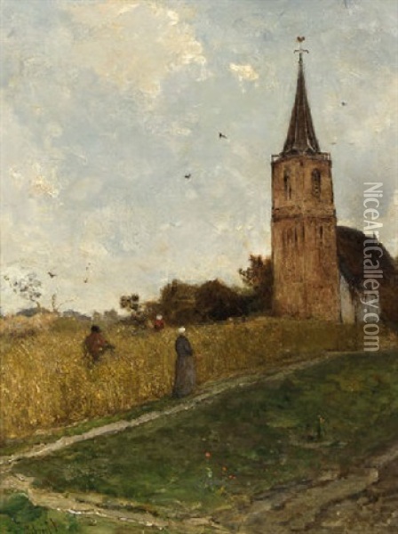 Churchgoers In A Cornfield Oil Painting - Paul Joseph Constantin Gabriel