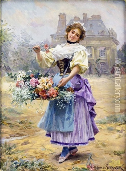 The Flower Girl Oil Painting - Louis Marie de Schryver