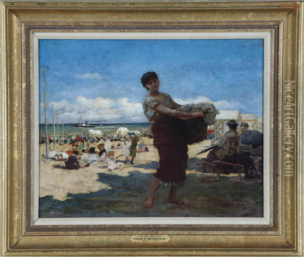 On The Beach Oil Painting - Edwin Howland Blashfield