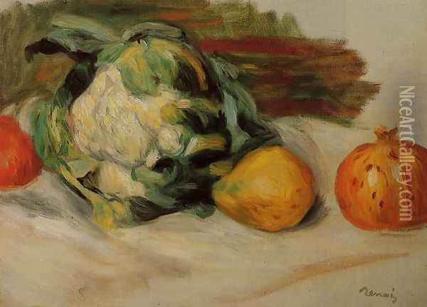 Cauliflower And Pomegranates Oil Painting - Pierre Auguste Renoir