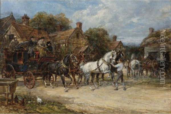 Arrival Of The Coach Oil Painting - Heywood Hardy