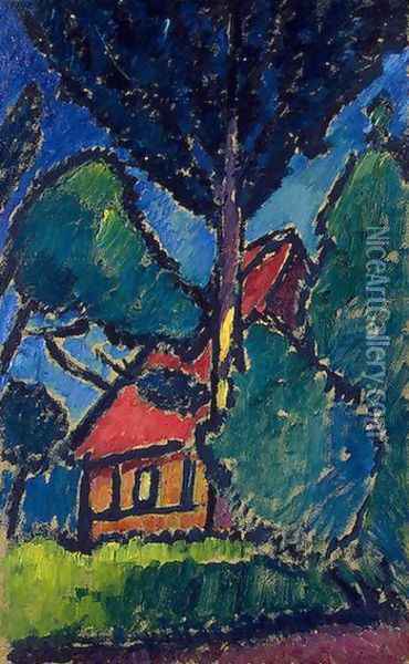Landscape with a Red Roof Oil Painting - Alexei Jawlensky