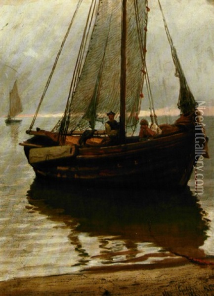 Fiskerbad I Morgendisen Oil Painting - Hans Frederick Gude