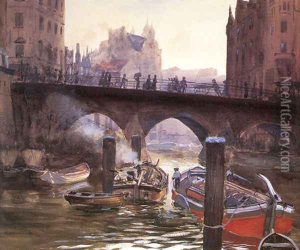 Canal Scene Oil Painting - Bernhard Gutmann