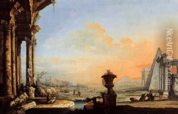 Antike Ruinenlandschaft Mit Ziervase Oil Painting - Antonio Joli