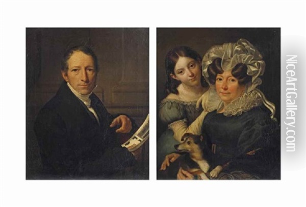 Portrait Of Hendrik De Valk (1774-1833); And Portrait Of Aletta Anthonia Van Pleuren (1776-1843) And Sara De Valk Oil Painting - Cornelis Kruseman