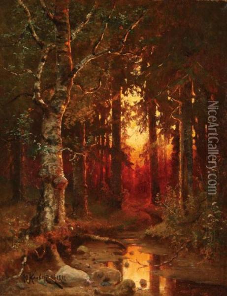 Wooded Landscape At Dusk Oil Painting - Iulii Iul'evich (Julius) Klever