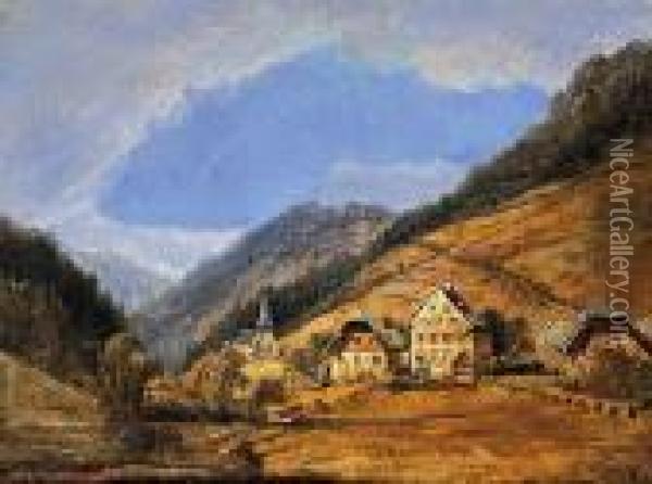 Village De Montagne Oil Painting - Pierre Justin Ouvrie
