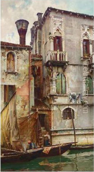 A Venetian Backwater Oil Painting - William Logsdail