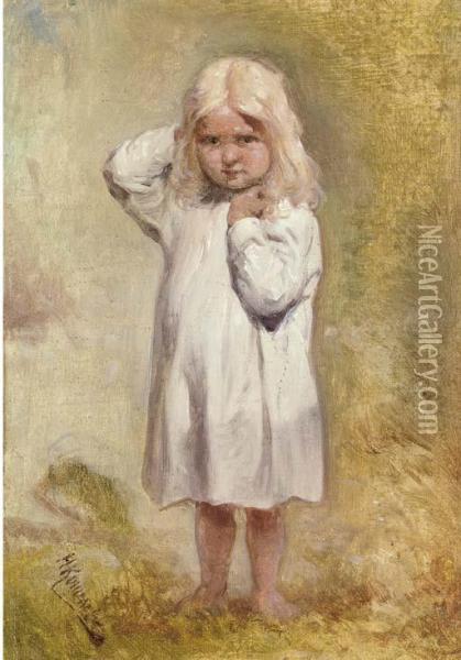 Sketch Of A Young Girl In White Oil Painting - Nikolai Andreevich Koshelev