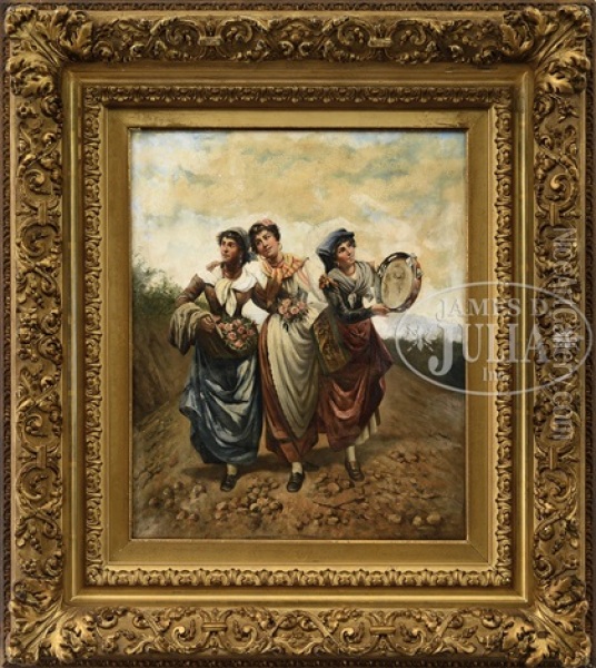 Three Neapolitan Girls Oil Painting - Etienne Albert Eugene Joannon-Navier