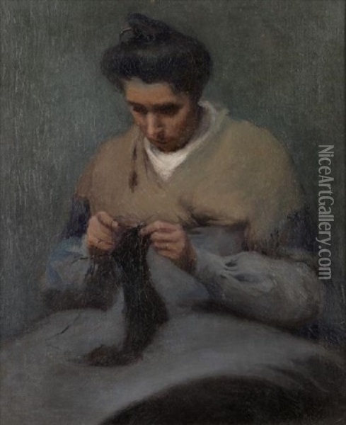 Woman Knitting Oil Painting - Minerva Josephine Chapman