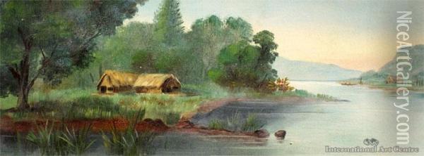 Lake Scene With Whare Oil Painting - John de Critz