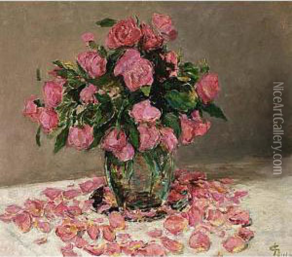 A Flower Still Life; Together With Two Other Works Oil Painting - Carel Nicolaas Storm Van'S Gravensande