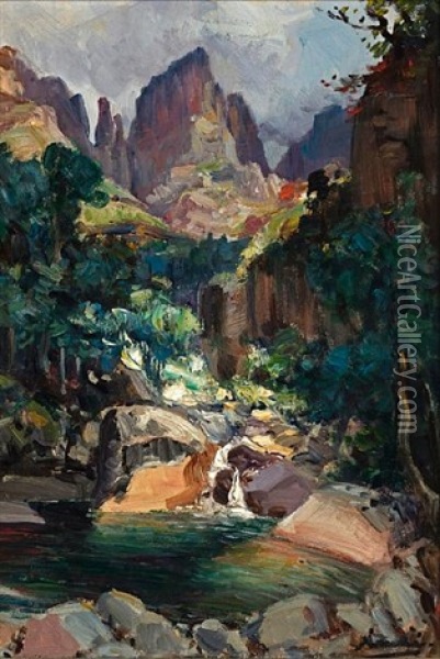 Mountain Stream, Drakensberg Oil Painting - Pieter Hugo Naude
