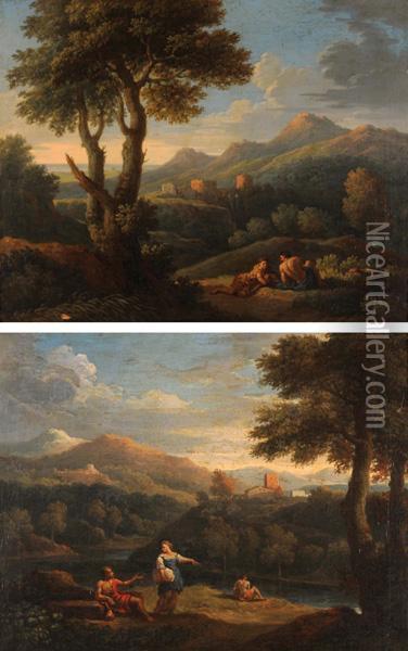 Paesaggio Laziale Con Figure Eruderi Oil Painting - Jan Frans Van Bloemen (Orizzonte)