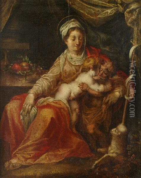 Vierge A L'enfant Avec Le Petit Saint Jean Baptiste Oil Painting - Hans Rottenhammer the Elder