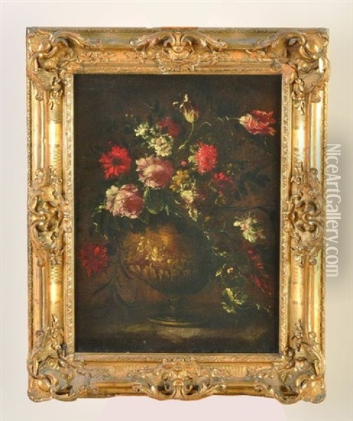 Nature Morte Au Vase De Fleurs Sur Un Entablement Oil Painting - Margherita Caffi