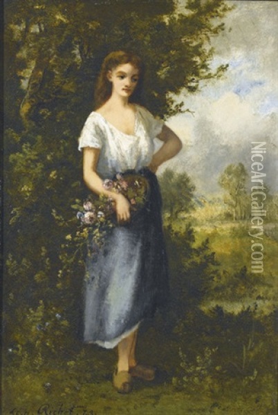 Junge Frau Mit Blumenkorb Oil Painting - Leon Richet