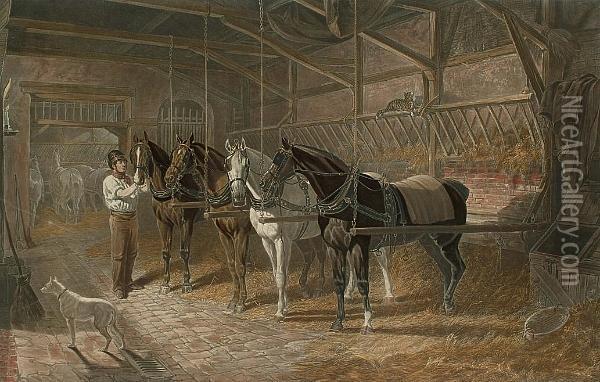 The Mail Change, From Fores's Stable Scenes Oil Painting - John Frederick Herring Snr