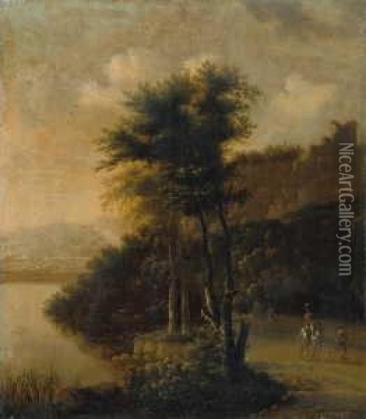 Flusslandschaft Mit Reiter. Oil Painting - Willem Schellinks