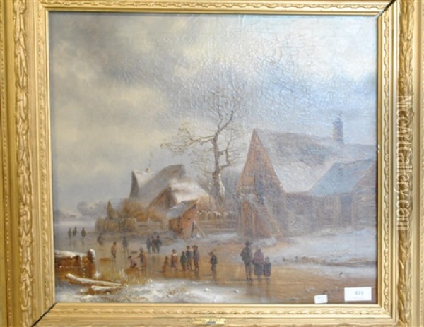 Paysage D'hiver Avec Patineurs Oil Painting - Anton Doll