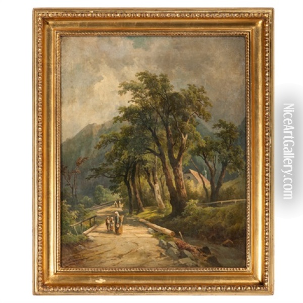 Landscape With Bridge Oil Painting - Adolf Chwala