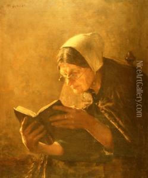 Lezende Vrouw. Gesigneerd Oil Painting - Martinus Schildt